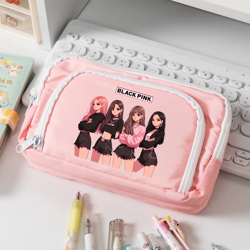 Stationery Warehouse - BlackPink Large Capacity Canvas Pencil Case