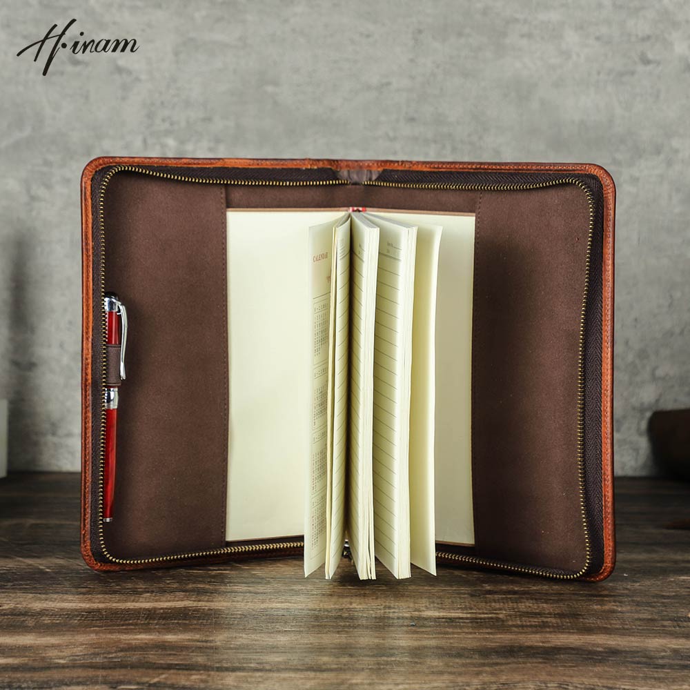 Journal Leather Hardcover - Retro Genuine Leather Zipper Clutch A5